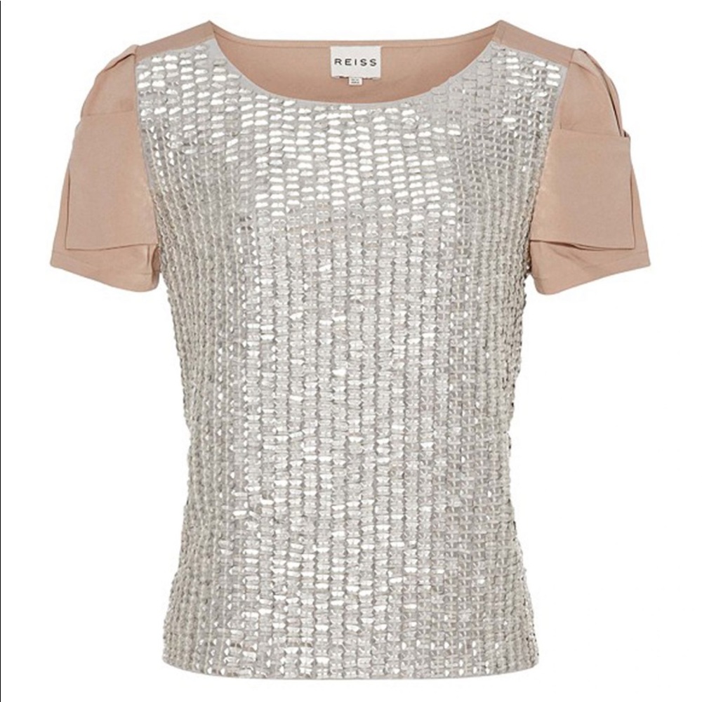 Reiss Metallic Silver and Beige Blouse